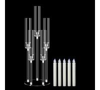 Candelabro Moderno 5 Bracci con Candele LED, Portacandele Alto 68 cm in Acrilico Cristallino, Centrotavola per Matrimonio e Natale, Decorazione per Tavolo Camino con Base e Paralume