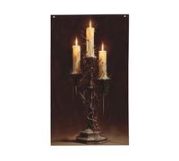 Candelabro spettrale con tre candele accese bandiere per casa da cortile, striscione di auguri con occhielli per interni ed esterni, decorazioni per la casa