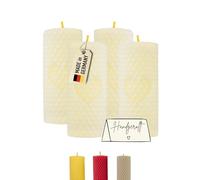 Candele a colonna Wachsmann Pasqua, set da 4, 100% cera d’api, arrotolate a mano, prodotte in Germania, candele di miele con 6 ore di combustione ciascuna