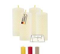 Candele a colonna Wachsmann Pasqua, set da 4, 100% cera d’api, arrotolate a mano, prodotte in Germania, candele di miele con 6 ore di combustione ciascuna