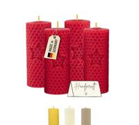 Candele a colonna Wachsmann Pasqua, set da 4, 100% cera d’api, arrotolate a mano, prodotte in Germania, candele di miele con 6 ore di combustione ciascuna