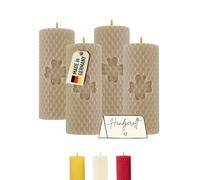 Candele a colonna Wachsmann Pasqua, set da 4, 100% cera d’api, arrotolate a mano, prodotte in Germania, candele di miele con 6 ore di combustione ciascuna