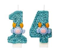 Candele a forma di granchio, numero 14, candele blu per 14° compleanno per torta, realizzate a mano, glitterate, lucide, topper per torta di buon compleanno, perfette per feste di compleanno a tema