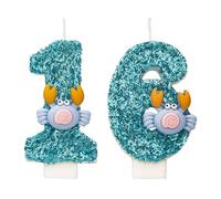 Candele a forma di granchio, numero 16, candele blu per 16° compleanno, realizzate a mano, glitterate, lucide, topper per torta di buon compleanno, perfette per feste di compleanno a tema