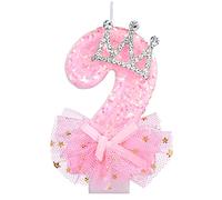 Candele a Forma di Numero, Candela a Rete con Fiocco di Corona da 7,5cm Rosa Glitterato Candeline di Compleanno con Decorazione per Torta con Paillettes per Feste di Anniversario (Numero 2)