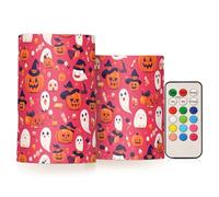 Candele a LED tremolanti senza fiamma a forma di zucca e caramelle con telecomando a 18 tasti, decorazione per esterni, decorazione per le vacanze, 2 pezzi