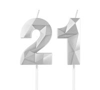 Candele argento per 21° compleanno, 3D numero 21 candela per torta, decorazioni per 21° compleanno per ragazzi e ragazze, decorazioni per torte candela argento per torta per feste di