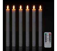 Relaxdays Stabkerzen mit 6er Set di 6 LED, con Telecomando, Timer tremolante, in Vera Cera, Candele Senza Fiamma, Bianco, 30% plastica 70%, Set da 6