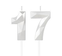 Candele bianche per 17° compleanno, 3D numero 17 candela per torta, decorazioni per 17° compleanno per ragazzi e ragazze, decorazioni per torte bianche, candela bianche per torta per feste di
