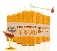 Candele Cera d'Api Naturale 100% al Miele per Riti - Fatto a Mano, Senza Parafina né Sostanze Chimiche (Pack 8, 10 x 2,2 cm)
