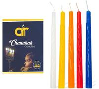 Candele Chanukah colorate, 0,9 cm x 10 cm, dimensioni standard per la maggior parte delle menorah, 44 pezzi per tutte le 8 notti di Hanukkah, colori assortiti, cera di qualità AR Candles