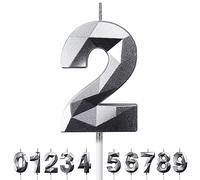 Candele Compleanno 0-9 Candela Numero 2 Decorazioni Torta Compleanno Candeline Compleanno Argento Candele per Feste Candelina 2 anni Bambini