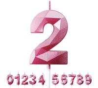 Candele Compleanno 0-9 Candela Numero 2 Decorazioni Torta Compleanno Candeline Compleanno Rosa Candele per Feste Candelina 2 anni Bambina