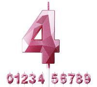 Candele Compleanno 0-9 Candela Numero 4 Decorazioni Torta Compleanno Candeline Compleanno Rosa Candele per Feste Candelina 4 anni Bambina