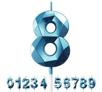 Candele Compleanno 0-9 Candela Numero 8 Decorazioni Torta Compleanno Candeline Compleanno Blu Candele per Feste Candelina 8 anni Bambini