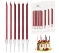 Candele Compleanno,24 Pezzi Candeline Feste Compleanno Lunghe Sottile con Supporti,per Bambini e Adulti Compleanno, Matrimonio,Decorazioni Torta Compleanno,Baby Shower, Festa Delle Ragazze(Rosso)