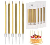 Candele Compleanno,24 Pezzi Candeline Feste Compleanno Lunghe Sottile con Supporti,per Bambini e Adulti Compleanno,Matrimonio,Decorazioni Torta Compleanno,Baby Shower,Festa Delle Ragazze(Oro)