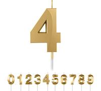 Candele Compleanno 4 Anno,3D Numero Candele, Oro Numero 4 Candele di Compleanno Candele Torta Decorazione, Adatto A Feste di Compleanno Festa Baby