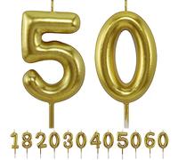 Candele Compleanno 50 Anno,3D Numero Candele, Oro Numero 50 Candele di Compleanno Candele Torta Decorazione, Adatto A Feste di Compleanno Festa Baby