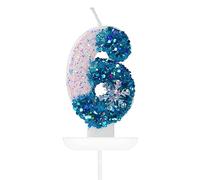 Candele Compleanno 6 Anno,3D Numero Candele,Frozen Blu Bianco Numero 6 Candele di Compleanno Candele Torta Decorazione, Adatto A Feste di Compleanno Festa Baby