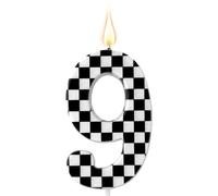 Candele Compleanno a Tema Auto Corsa, Candele Compleanno con Numeri a Scacchi Candele Bianco e Nero Topper Torta Buon Compleanno Decorazioni Feste per Ragazzi Feste Tema Auto Corsa (Numero 9)
