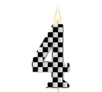 Candele Compleanno a Tema Auto Corsa, Candele Compleanno con Numeri a Scacchi Candele Bianco e Nero Topper Torta Buon Compleanno Decorazioni Feste per Ragazzi Feste Tema Auto Corsa (Numero 4)
