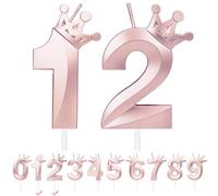Candele Compleanno Numero 12,3D Oro rosa Candeline Compleanno con Corona,Candele di compleanno per torta,Candele per torte topper Ragazzo Ragazza,per feste di compleanno,anniversari (Oro rosa, 12)