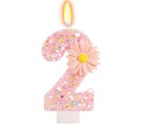 Candele Compleanno Numero 2 Rosa, Candelina con Margherita 3D e Glitter, Candelina 2 Anni Bimba per Torta, Candeline Foto Party, Decorazione Festa Principessa, Supporto Stabile, Effetto Scintillante