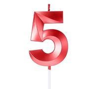 Candele con 5 numeri rossi metallizzati, decorazione per torta di compleanno