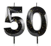 Candele con il numero 50 per il 50° compleanno, candele 3D in color nero e oro, con design di diamanti 3D, decorazione per torte per feste di compleanno, matrimoni, anniversari, celebrazioni