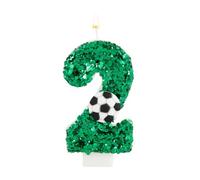 Candele con Numeri di Compleanno, Verde Candelina Compleanno Calcio con Paillettes Lucide Candele con Numero Topper per Torta di Calcio per Feste di Compleanno Anniversari (Numero 2)