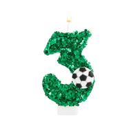 Candele con Numeri di Compleanno, Verde Candelina Compleanno Calcio con Paillettes Lucide Candele con Numero Topper per Torta di Calcio per Feste di Compleanno Anniversari (Numero 3)