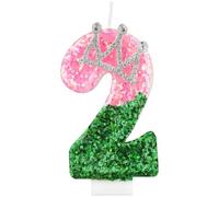 Candele con numero di compleanno a corona, decorazioni per feste rosa e verdi, decorazioni per il 2° compleanno per ragazze, candele glitterate per torta con paillettes per feste a tema principessa