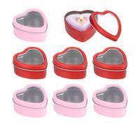 Candele cuore latta 8pz, coperchi trasparenti, rosso/rosa