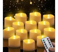 Candele da tè LED, 14 unità, senza fiamma, candele da tè con telecomando con timer automatico: 6 ore accese e 18 ore spente; luce calda, 3,2 x 3,6 cm