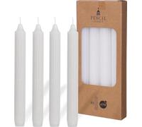 Candele decorative a matita - Set di candele coniche - 4 x candele da tavolo monocromatiche + nervature - 20 cm - Tempo di combustione 7 ore (bianco)