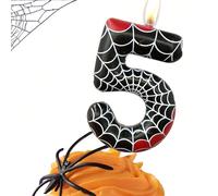Candele decorative da torta a tema di compleanno con numeri da 0 a 9, disegni carini di ragno e animali, motivo a ragnatela nera 7,5,9,2,3,4,6,8,1,0Cera