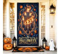 Candele decorative gotiche per Halloween, 91 x 182 cm | Tema gotico a lume di candela, striscione per porta d'ingresso, foglie d'acero autunnali, effetti mistici di fumo vorticoso