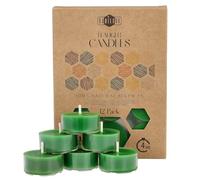 Candele Decorative in Cera d'Api - Candele Naturali, Piccole Rotonde con Stoppini in Cotone - Durata: 4 Ore - Set di 12 Pezzi Cera D'api Naturale - Porta Candela in Plastica Riciclata - Danilovo