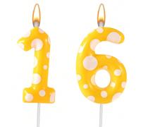 Candele decorative per torte di compleanno con numeri da 0 a 9 a pois gialli, per feste di compleanno e anniversari 7,Tagli Unica,5,9,2,3,4,6,8,1,0Cera