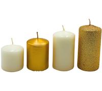 Candele dell'Avvento, candele a pilastro, candele dell'Avvento, candele da tavolo, candele a blocco, candela da tavola in oro bianco e oro glitter, contenuto della confezione: 4 pezzi, a gradini da 5