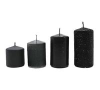 Candele dell'Avvento, candele a pilastro, candele dell'Avvento, candele da tavolo, candele a blocco, colore nero opaco e nero glitterato, contenuto della confezione: 4 pezzi, a gradini da 5 x 5 x 5 cm