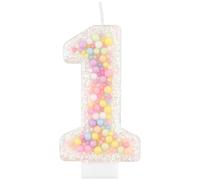 Candele di 1 ° compleanno di Macaron bianco per torta, candela glitter numero 1 per ragazze, decorazioni per il 1° compleanno, candela bianca macaron,1 decorazioni per torte per ragazze e ragazzi