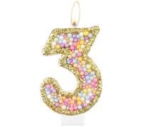 Candele di 3 ° compleanno di macaron oro per torta, glitter numero 3 candela per ragazze, decorazioni per il 3° compleanno, candela oro macaron,3 decorazioni per torte per ragazze e ragazzi