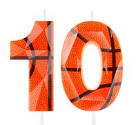 Candele di compleanno 3D con numero 10 di pallacanestro arancione, candela per il 10° compleanno di alta qualità e design a diamante 3D a tema basket, decorazione per torta per ragazzo ragazza bambino