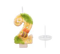 Candele di Compleanno a fiore 2, Candela di Compleanno Decorata con Miele, Decorazioni per il Compleanno per Ragazze, Candele di Compleanno Glitterate Gialle, Candele per Torta di Miele per Ragazze