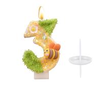 Candele di Compleanno a fiore 3, Candela di Compleanno Decorata con Miele, Decorazioni per il Compleanno per Ragazze, Candele di Compleanno Glitterate Gialle, Candele per Torta di Miele per Ragazze