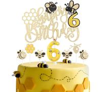 Candele di compleanno a forma di ape, candela gialla numero 6 e topper, decorazioni per torte a tema api, decorazioni per torte a tema ape