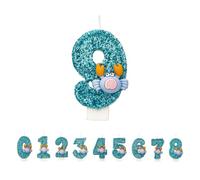 Candele di compleanno a forma di granchio, 9 numeri, 3D, blu, 9 pezzi, per torte, con glitter fatti a mano, lucidi, per compleanni, feste di compleanno a tema