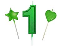 Candele di compleanno a forma di numero 1, alte 7 cm, verde glitterato, decorazione e celebrazione, per feste di compleanno per adulti/bambini (verde, 7 cm, numero 1)
